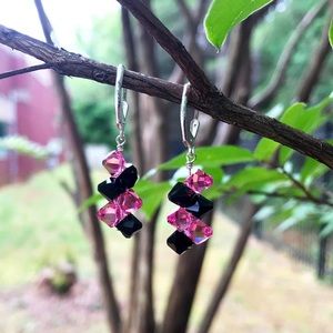 Austrian Crystals Handmade 925 Sterling Silver Leverback Drop Earrings